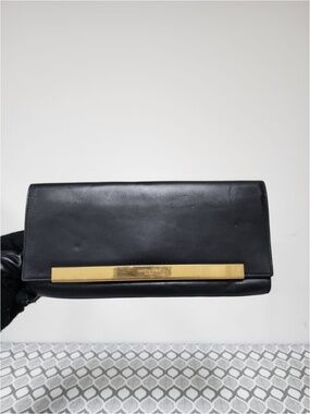 Authentic YVES SAINT LAURENT Smooth Calfskin Leather Lutetia Flap Clutch Bag Bla